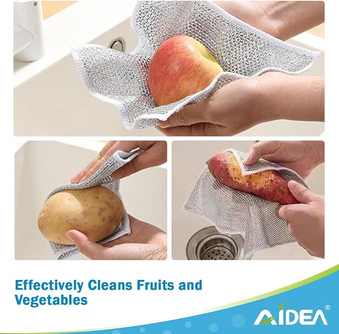 AIDEA Non Scratch Wire Dishcloth 12PK, Wire Dishwashing Rag for Wet and Dry, Washable Dish Rags No Odor, Cleaning Pads Steel Scrubber for Cookware, Sinks, Dishes, Stove Tops, 7"×8"