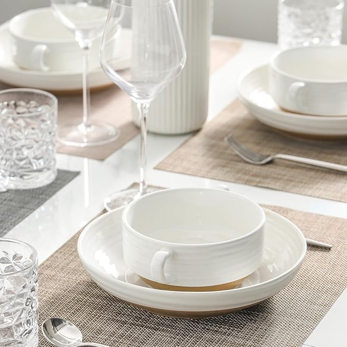 Hasense Ceramic Soup Bowls with Handles, 20 oz Oven Safe French Onion Soup Bowls Set of 6, White Serving Dishes for Entertaning, Ideal for Soup, Salad, Stew, Microwave & Dishwasher Safe