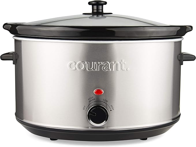 Courant Oval Slow Cooker Crock, with Easy Options 8.5 Quart Dishwasher Safe Pot, Stainless Steel