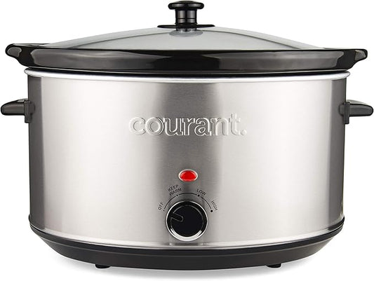 Courant Oval Slow Cooker Crock, with Easy Options 8.5 Quart Dishwasher Safe Pot, Stainless Steel