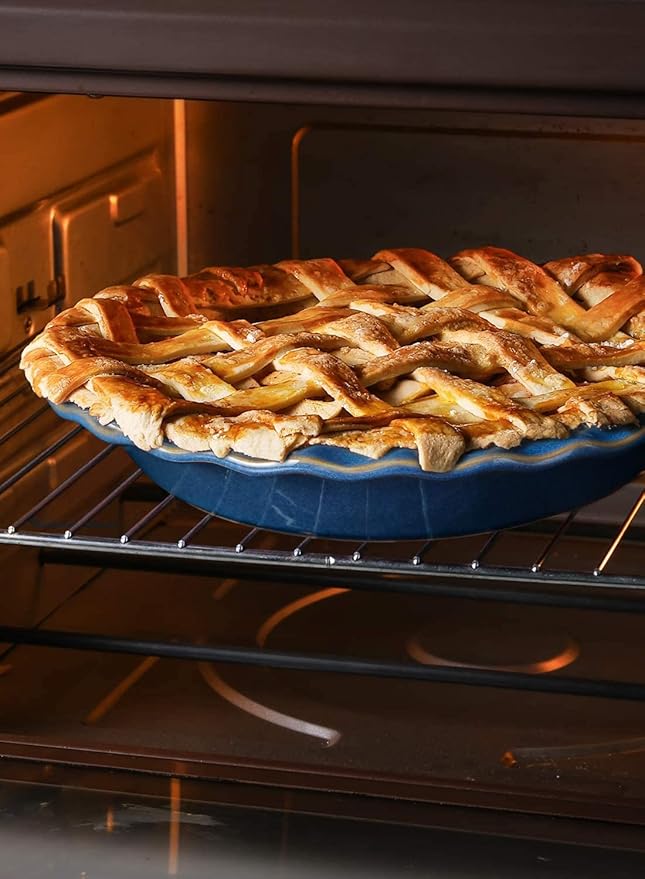 LE TAUCI Ceramic Pie Dish for Baking, 9 Inches Pie Pan for Apple Pie, Pecan Pie, 36 Ounce Pie Plate, Set of 2, Ceylon Blue
