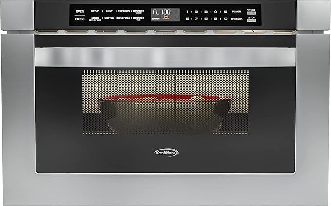 KoolMore KM-MD-1SS 24 Inch Stainless-Steel Microwave Drawer Capacity, 1000W Power with 10 Custom Cooking Levels, Memory, and Timer Functions, Wall-Mounted with Flat Bottom, 24 in/1.2 Cu. Ft