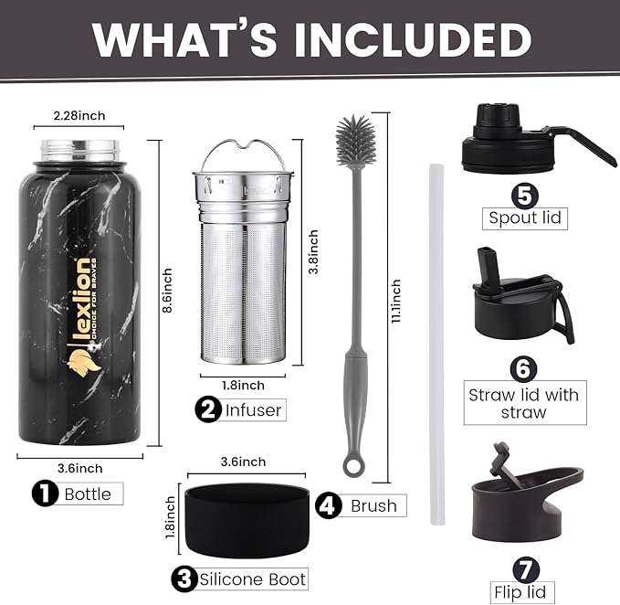 Lexlion 32 Oz Triple Walled Insulated Stainless Steel Tea Infuser Bottle, Fruit Infuser, Leakproof, Sweatproof