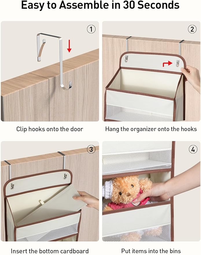 Yecaye 1 Pc 5 Tier Over the Door Organizer with 15 Pockets | 44lb Load Over the Door Storage | No Sagging Closet Organizers and Storage | Versatile Nursery Hanging Organizers for Home Dorm - Beige