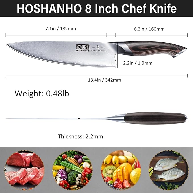Kitchen Knife in Japanese High Carbon Steel, Professional High-Class Chef's Knife 8 inch, Non-slip Ultra Sharp Cooking Knives with Ergonomic Handle