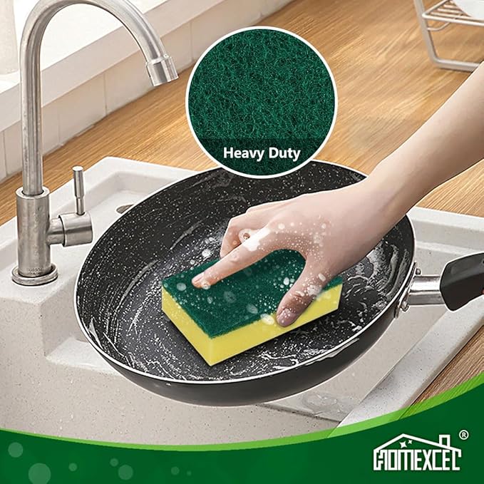 HOMEXCEL Heavy Duty Scrub Sponges Kitchen 10 Count, Extra-Large Sponges for Cleaning Kitchen and Household, Dish Scrubber for Washing Dishes, Pots and Pans