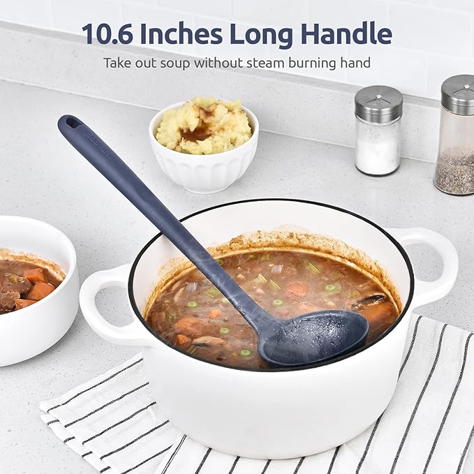 13 inch Silicone Soup Ladle: U-Taste 600ºF Heat Resistant 4 oz Large Non-stick Seamless Rubber Kitchen Deep Serving Spoon with Non Slip Long Handle for Cooking Sauce Stews Gravy (Midnight Blue)