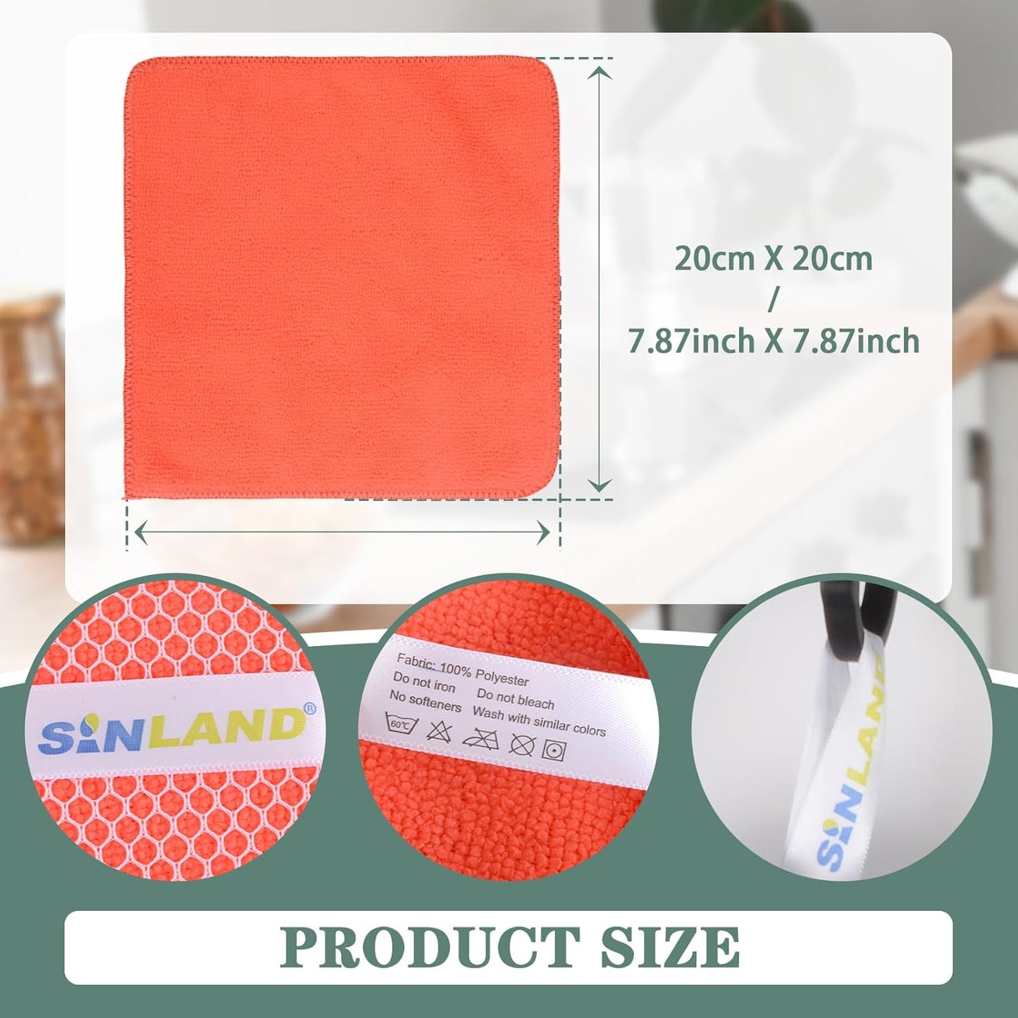 SINLAND Microfiber Dish Cloth for Washing Dishes Dish Rags Best Kitchen Washcloth Cleaning Cloths with Poly Scour Side 5 Color Assorted 7.87inchx7.87inch 10pack