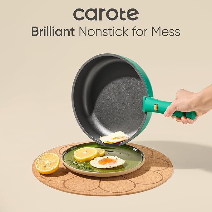 CAROTE 27pcs Pots and Pans Set Non Stick, Gift Set Nonstick Cookware Die-cast Aluminum Detachable Handle, Dishwasher/Oven Safe, Induction Cooking Pot and Pan Sets, Green, RV Kitchen Cookwares