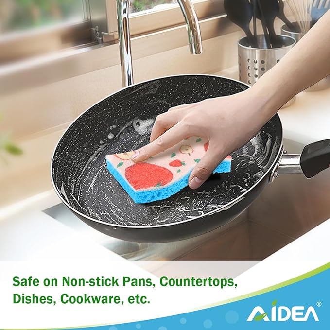 AIDEA Sponges Kitchen, Non-Scratch Scrub Sponge-24Count, Sponges for Non-Stick Cookware, Cellulose Sponge for Dishes, Cleans Fast Without Scratching, Cleaning Power for Kitchen, Bathroom, Household