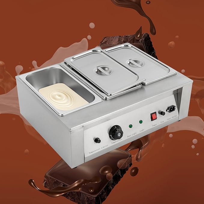 8.82 Lbs 3 Tanks Chocolate Tempering Machine 300W 110V Electric Chocolate Melting Pot with TEMP Control 32℉~176℉ Stainless Steel Commercial Chocolate Melter Food Warmer for Melting and Heating