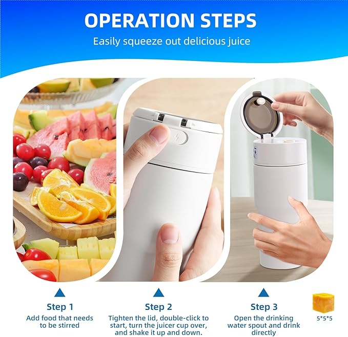 Kawu Portable Blender, 316 Stainless Steel Inner Personal Blender with 10Ps 304 Blades, 23Oz Blenders for Smoothies, USB Rechargeable, BPA Free, Food-Grade, Leakproof Juice Mixer for Gym, Home