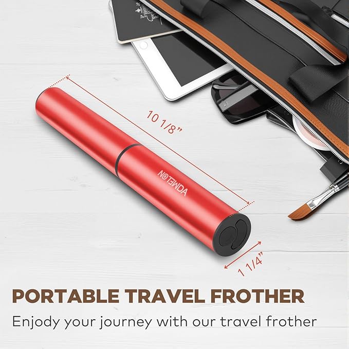 Milk Frother, Rechargeable Battery Operated Frother for Coffee,Portable Drink Mixer with 2 Stainless Steel Whisk Heads,Milk Foamer for Keto Coffee, Latte, Cappuccino, Hot Chocolate,Rube Red