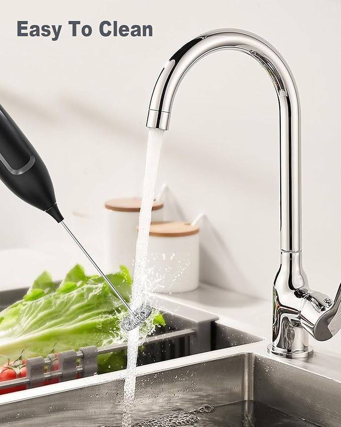 Milk Frother Handheld Battery, Electric Foam Maker Frother Wand, Drink Mixer with Stainless Steel Whisk for Coffee, Matcha, Lattes, Cappuccino Black