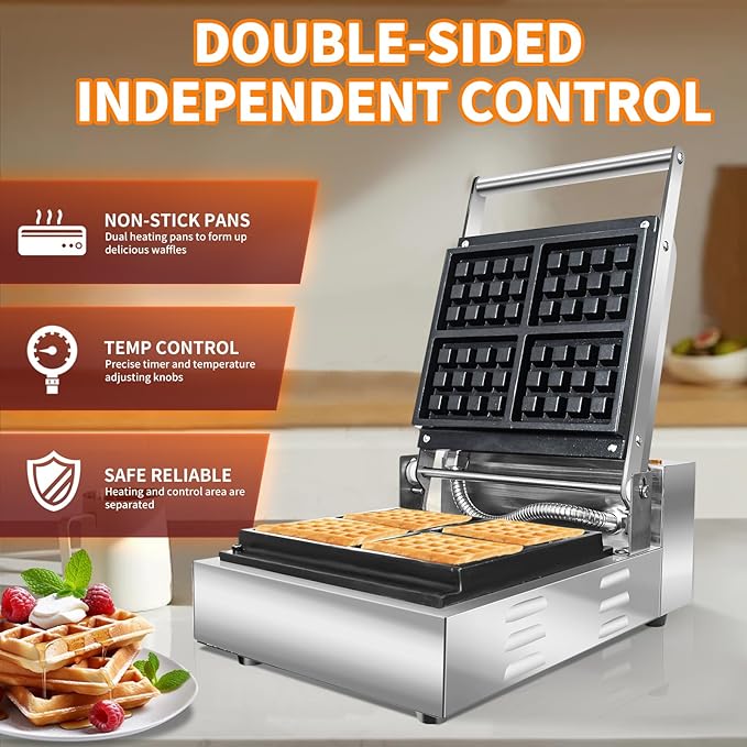 Li Zhen Commercial Waffle Maker,Electric Nonstick Round Waffle Machine,Mini Waffle Maker for Classic Waffles Square Pancake Maker Waffle Iron 4 Slices for Children's