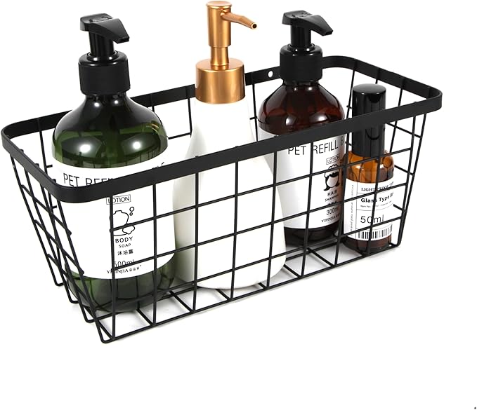 LeleCAT Hanging Kitchen Baskets, Wall-Mounted Basket for Storage Organization Rustic Farmhouse Decor, No Drilling Adhesive Basket for Cabinet Pantry Organization and Kitchen,4 Pack, Black