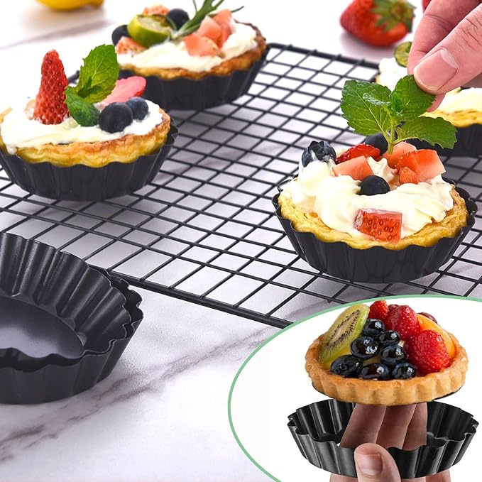 Mini Tart Pans 4 Inch with Removable Bottom, Nonstick Quiche Pan Fluted Carbon Steel Pie Tart Pans for Baking Tartlets, Mousse Cakes, Tart Shells – Set of 7