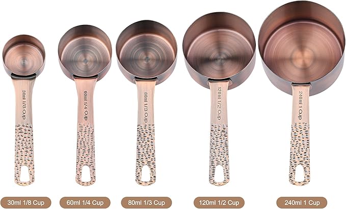 Measuring Cups and Spoons Set 12, Metric & US Copper Measuring Cups and Spoons Set for Kitchen and Baking, Dry & Liquid Metal Measure 5 Cups 6 Spoons With 1 Leveler