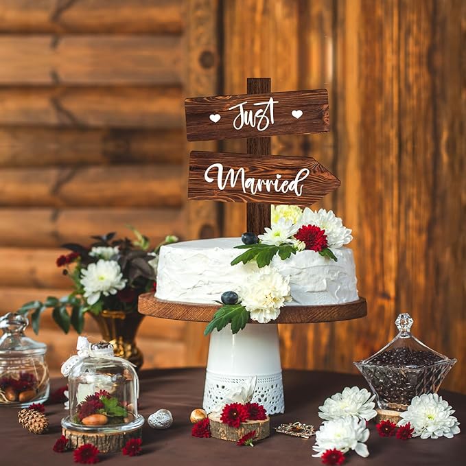 Rustic Just Married Wedding Cake Topper in Wood Wedding Cake Decoration