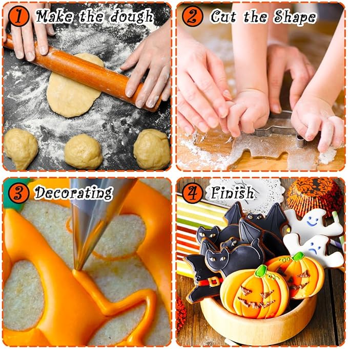 Halloween Cookie Cutters 5pcs, Cat Bat Pumpkin Magic Hat Cookie Cutter Sturdy Easy to Clean & Demold Pancake Dough Molds, Fondant Cutters for Baking Biscuit