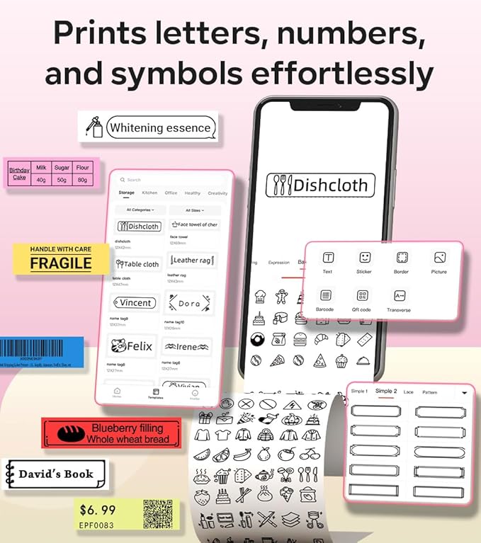 Phomemo P12 PRO Label Maker Machine with Tape, Mini Bluetooth Portable Thermal Labelmaker for Home, Office, Organizing, Kitchen, Wireless Small Label Makers with Multiple Templates, Pink