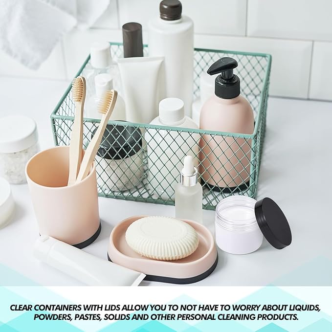 SATINIOR 6 Pack 10 oz Plastic Jars Containers with Lids Wide-mouth Refillable Leakproof Reusable Round Empty Jars for Travel Cosmetic Dry Food Spice Candy Cookie Home Kitchen Organizing(Black)