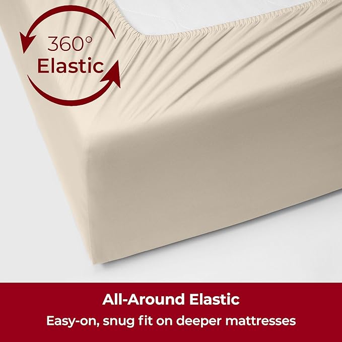 Mellanni Extra Deep Twin XL Sheets - 3 PC Iconic Collection Bedding - Hotel Luxury, Ultra Soft, Cooling Bed Sheets - Wrinkle, Fade, Stain Resistant (Twin Extra Long, Beige)