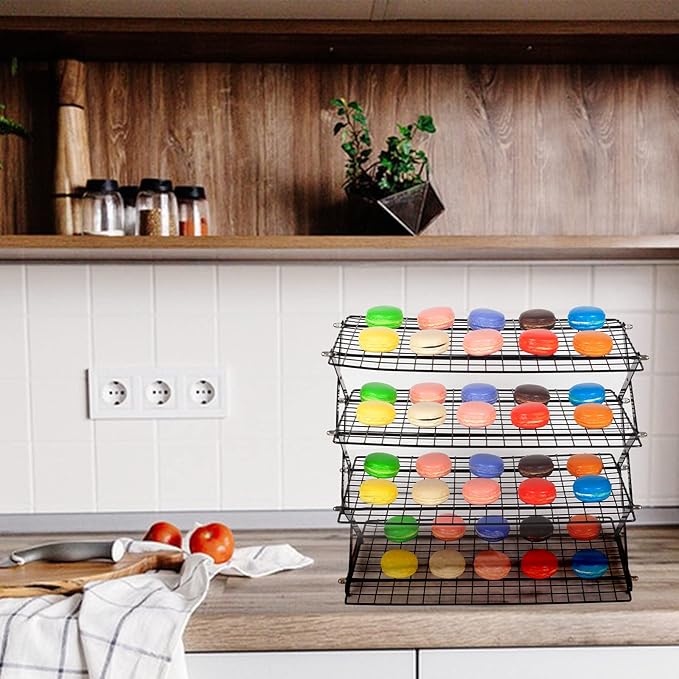 ShellKingdom 4 Tier Collapsible Cooling Rack, Outdoor Camping Picnic Shelf, Wire Cooling Rack for Baking, Cookies, Cake, Roasting, Grilling, Drying Rack - Black