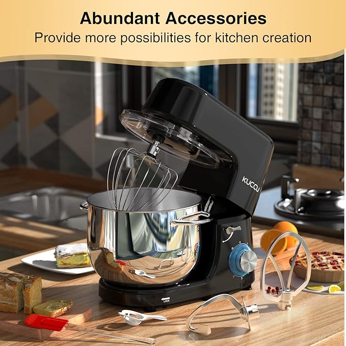 Stand Mixer, 9.5 Qt 660W, 6-Speed Tilt-Head Food Dough Mixer, Electric Kitchen Mixer with Dough Hook, Flat Beater & Wire Whisk, Mixing Bowl (9.5-QT, Black)