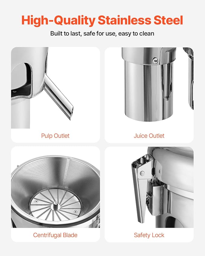 VBENLEM Commercial Juice Extractor Heavy Duty Juicer Aluminum Casting and Stainless Steel Constructed Centrifugal Juice Extractor Juicing both Fruit and Vegetable