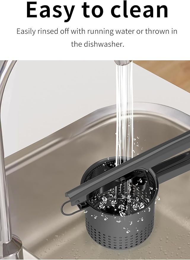 Large 15oz Potato Ricer Masher, Heavy Duty Stainless Steel Potato Masher with Ergonomic Handle, Masher and Ricer Kitchen Tool for Mashed Potatoes, Noodle Maker, Black