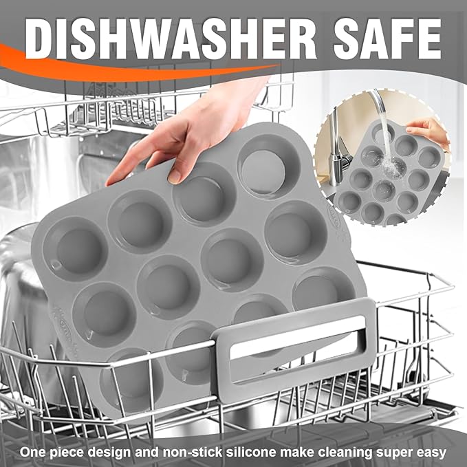 Walfos Silicone Muffin Pan with Metal Frame, 2.8 Inch Regular Size Silicone Cupcake Pan Muffin Tin, Non-Stick 12 Cups Egg Bites Molds for Baking 2 Pack, BPA Free, Dishwasher Safe