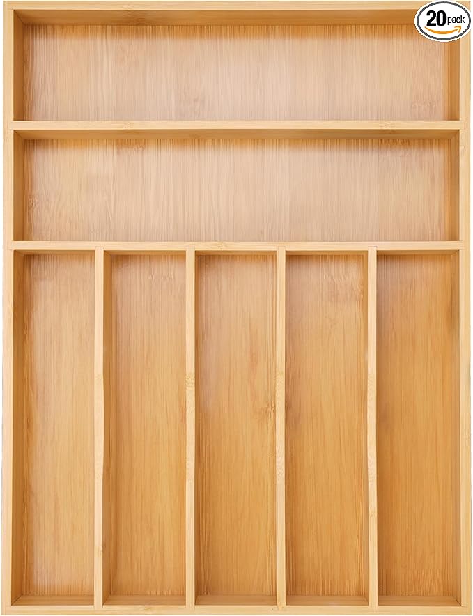 Silverware Organizer Kitchen Drawer Organizer Utensil Organizer Bamboo Silverware Holder Cutlery Organizer in Drawer Flatware Organizer Tray(7 slots, Natural