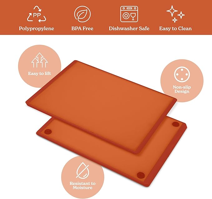SMIRLY Cutting Boards for Kitchen, 100% BPA-Free Plastic Cutting Boards Set of 2 Small, Dishwasher Safe & Non-Slip, Kitchen Essentials, Orange