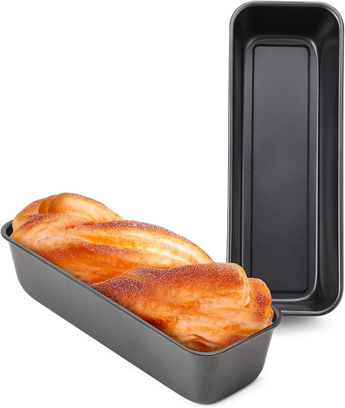 Beasea Long Loaf Bread Pan, 12x4 Inch 2 Set Rectangle Loaf Pan, Nonstick Bread Pans Carbon Steel Toast Pan Black Cake Pan Loaf Baking Pans Bakeware for Oven Baking
