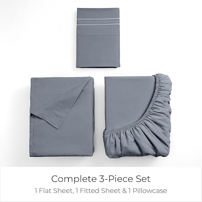 Mellanni Twin Sheets Set - 3 PC Iconic Collection Bedding - Hotel Luxury, Extra Soft, Cooling Bed Sheets - Wrinkle, Fade, Stain Resistant (Twin, Mineral Gray)