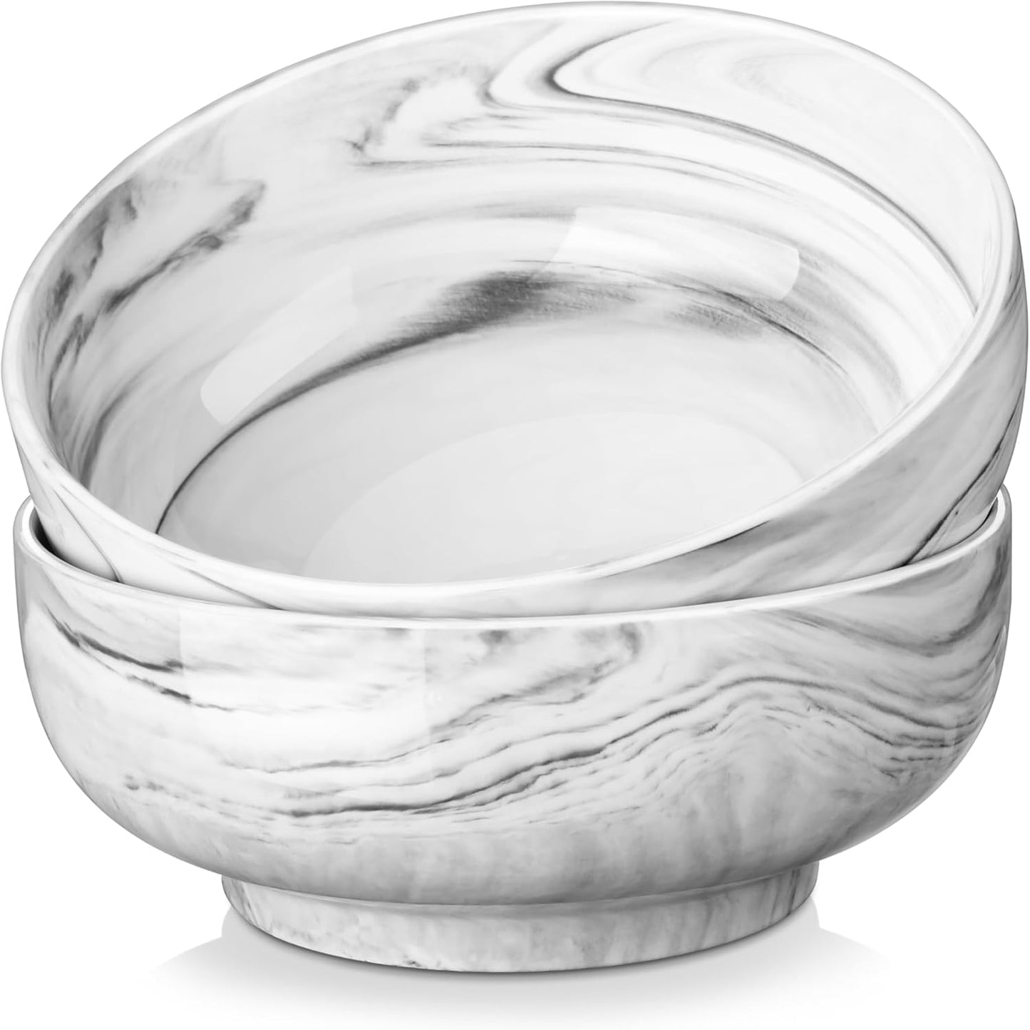 MALACASA Large Serving Bowls, 60 OZ (8'') Salad Bowls Set of 2, Ceramic Mixing Bowls for Kitchen, Serving Bowl for Soup, Pasta, Side Dishes and Entertaining, Marble Grey, Series REGULAR