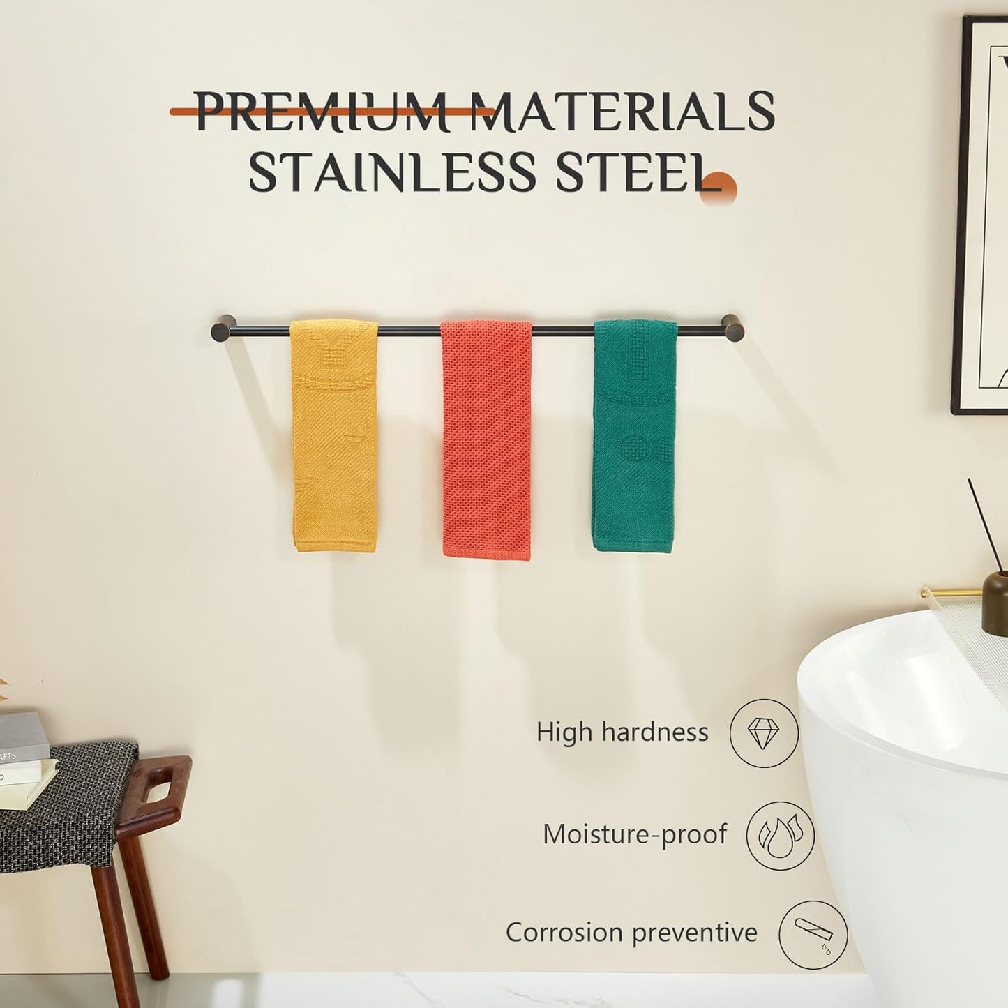 KOKOSIRI Towel Bars Oil Rubbed Bronze for Bathroom Wall Mounted 36-Inch Bath Towel Holder Single Rod Stainless Steel Bathroom Hardware, B4007ORB-L36