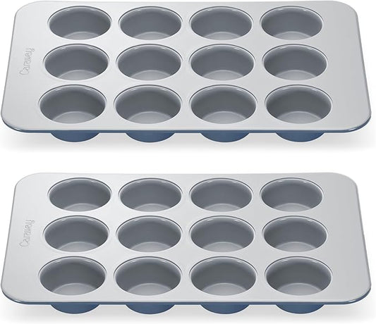 Caraway Non-Stick Ceramic 12-Cup Muffin Pan Duo - Naturally Slick Ceramic Coating - Non-Toxic, PTFE & PFOA Free - Perfect for Cupcakes, Muffins, and More - Slate