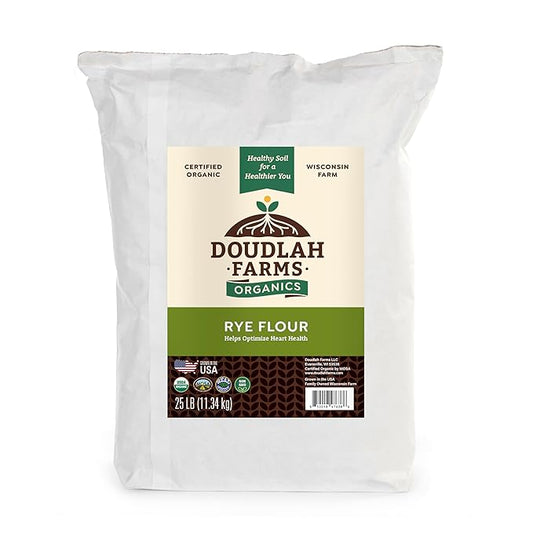 Organic Rye Flour 25 lb Bulk - Non-GMO, USDA Organic, Low Gluten, Vegan, For Baking, Cooking, Supports Heart Health & Digestion - USA Grown by Doudlah Farms
