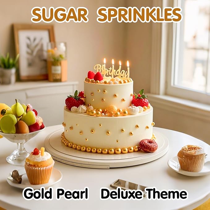 Gold Pearl Sprinkles,Candy Pearls for Baking,Sprinkle Mix Size,Edible Sugar Cake Decorations,Cupcake Toppers,Cookie Decorating,Donuts Ice Cream Decorating,Wedding Birthday Party Valentines Christmas Supplies,130g/4.58oz
