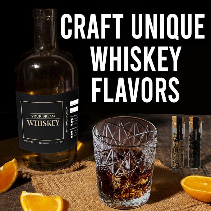 Whiskey Making Kit - DIY Whiskey Gifts For Men Unique - Alcohol Infusion Kit with Bottles, Wood Chips, Botanicals and Stone - Bourbon Birthday Gifts for Men, Dad and Fathers Day - Make Your Own Whisky
