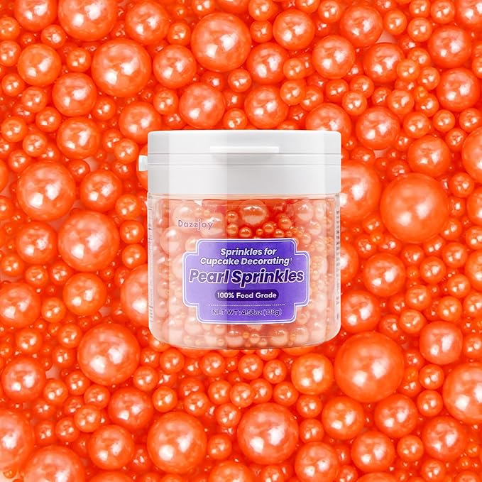 Edible Orange Pearl Sprinkles, Sugar Candy, 130g/4.58oz, Edible Orange Pearls Sprinkles for Cupcake Decorating, Cupcake Toppers, Cake Decorations