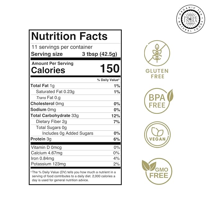 Pride of India- Brown Rice Flour 1 lbs (454 gm) Slightly Nutty Earthy Taste Milled in Small Batches | Ideal for Cakes Soups Noodles Dumplings Pastries Fritters | Vegan, Gluten-Free