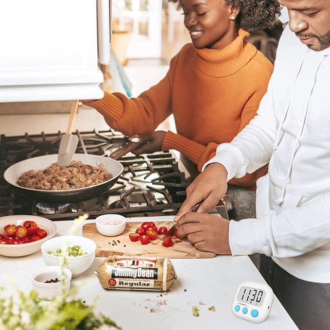 12 Pack Digital Kitchen Timers for Cooking Magnetic Timer for Cooking Loud Alarm White