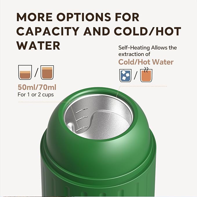 Rich Crema Portable Electric Espresso Coffee Maker, Fast self-heating 2 IN 1 Extraction System Espresso Machine, Support Ground Coffee and NS capsule, for Travel、Car、Hiking、Climbing（Green）