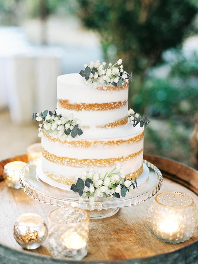 Rinlong Pre-made Cake Toppers Flowers Cake Decorations Baby's Breath Eucalyptus Wedding Cake Decorating Flowers Decor Christening Birthday Baptism Baby Shower Party Cake Topper Flower