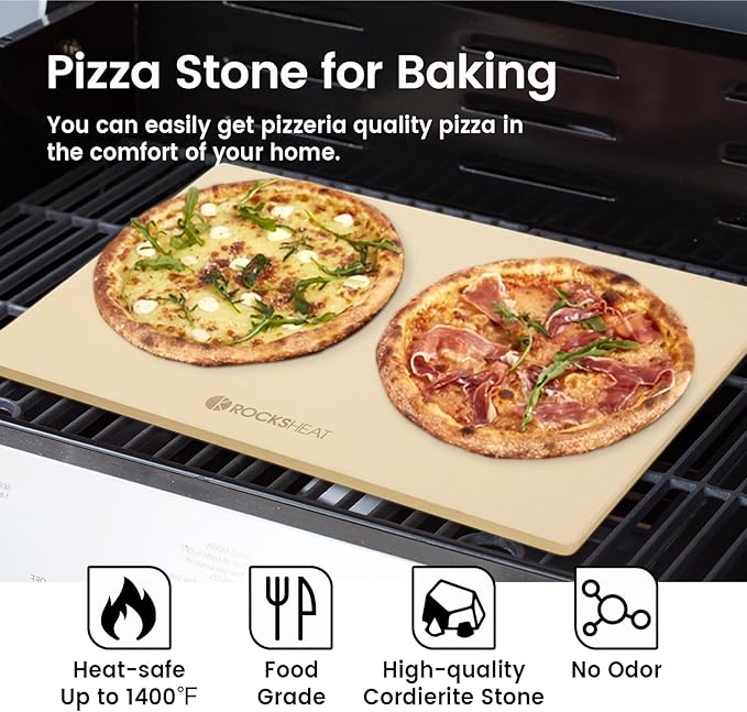 Pizza Stone, Rectangular Extra Large 23.6" x 15.8" x 0.6" Pizza Stones for Oven Grill BBQ, Industrial Commercial Heavy Duty Cordierite Baking Stone for Pizza Bread, Outdoor Pizza Accessories