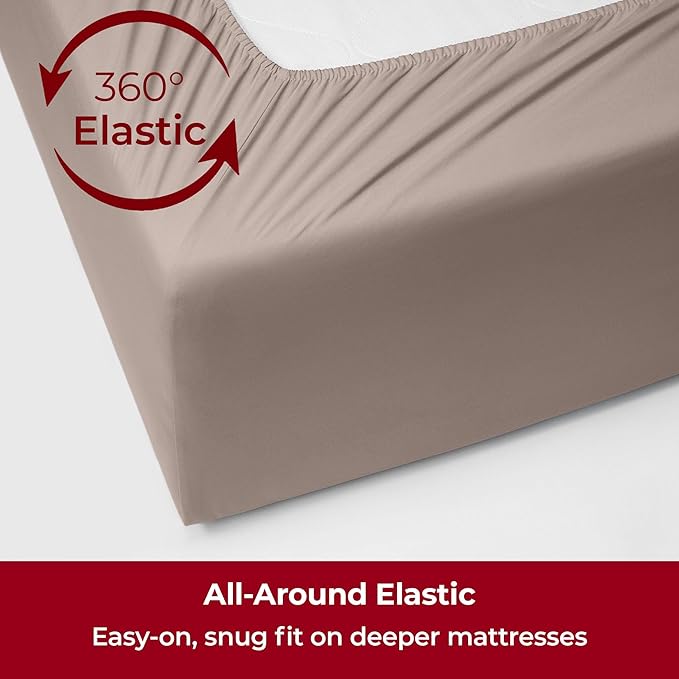 Mellanni Extra Deep Twin Sheets - 3 PC Iconic Collection Bedding - Hotel Luxury, Ultra Soft, Cooling Bed Sheets - Wrinkle, Fade, Stain Resistant (Twin, Tan)