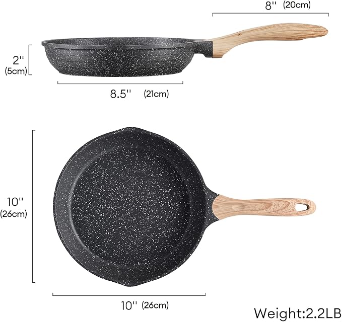 JEETEE 10 Inch Nonstick Frying Pan, Stone Coating Cookware, Nonstick Omelette Pan with Heat-Resistant Handle, Induction Skillet for Eggs (Grey)